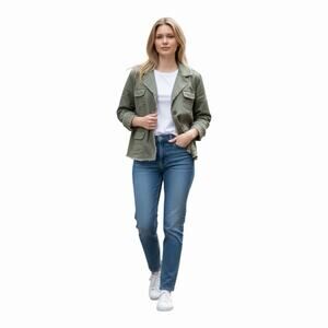 Live A Little Olive Green Frayed Utility Jacket Cotton Snap Front Women’s XL